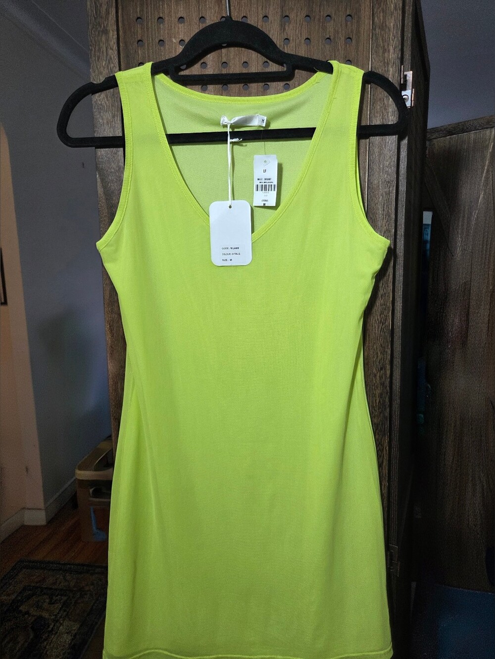 NWT Millau brand tank dress features a classic V- neckline vibrant lime green